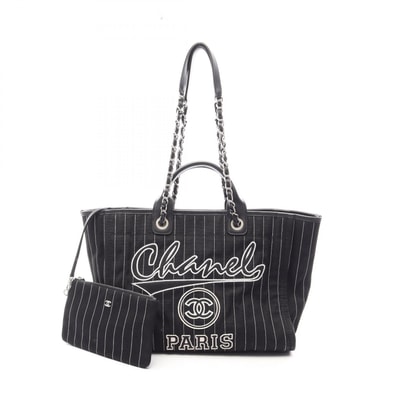 シャネル CHANEL ドーヴィル トートバッグ バッグ キャンバス レザー レディース ブラック系 / ホワイト系 A66941 【中古】