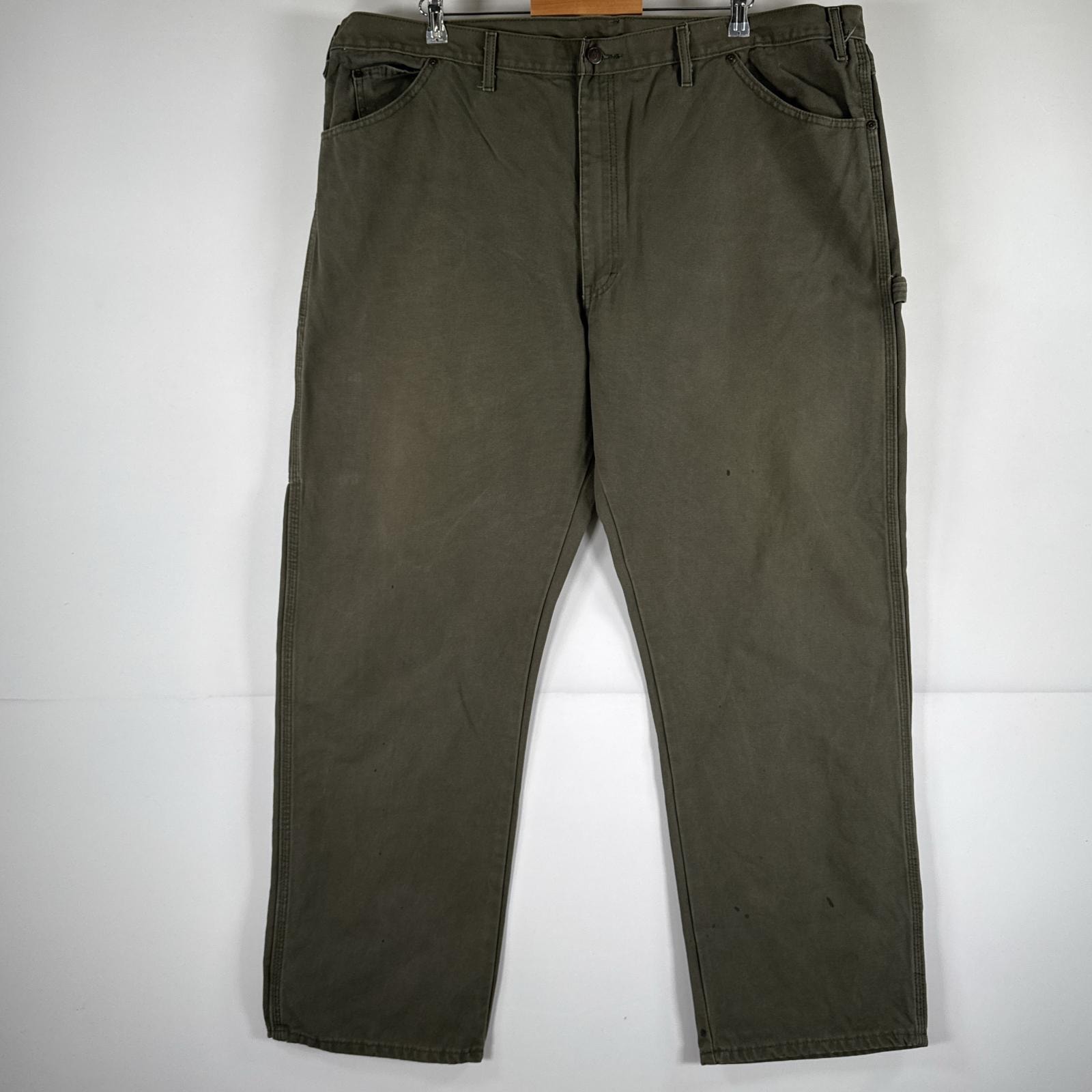 古着 ディッキーズ Dickies ワークパンツ ダック ペインターパンツ 作業着 ワンポイント ロゴ ストレート 大きいサイズ w44 L32 オリーブグリーン メンズ