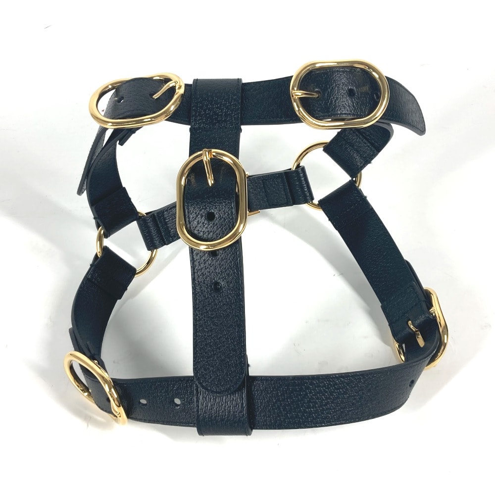グッチ GUCCI スモール ペット ハーネス 695253 GG 犬 グッズ お散歩 ワンちゃん ドッグ DOG 雑貨 レザー ブラック 未使用