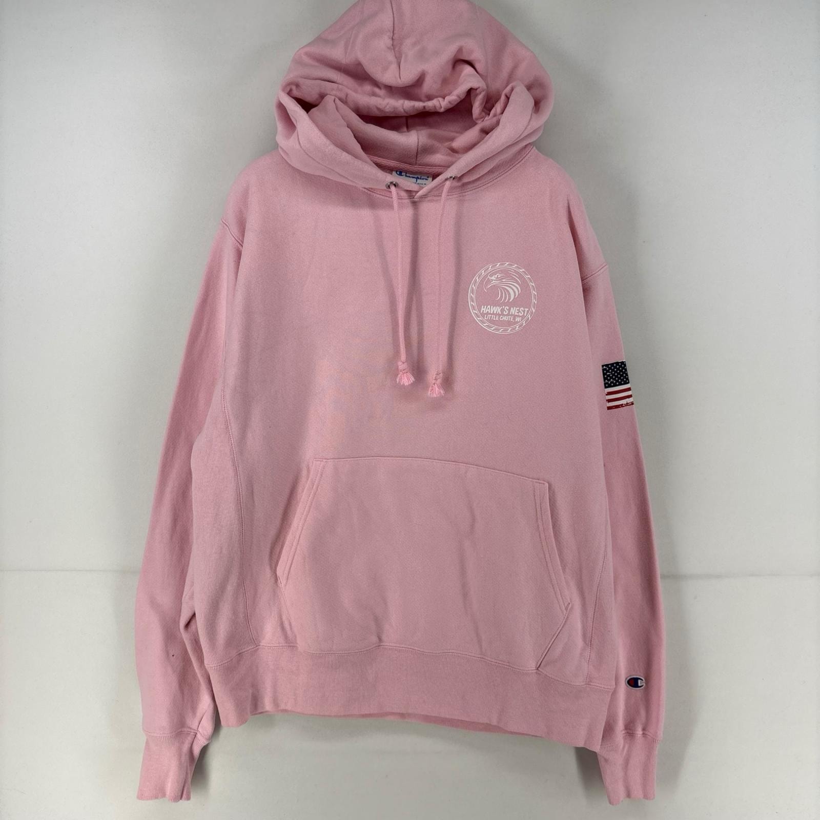 古着 チャンピオン Champion パーカー プルオーバー プリント リバースウィーブ バックプリント M  ピンク メンズ