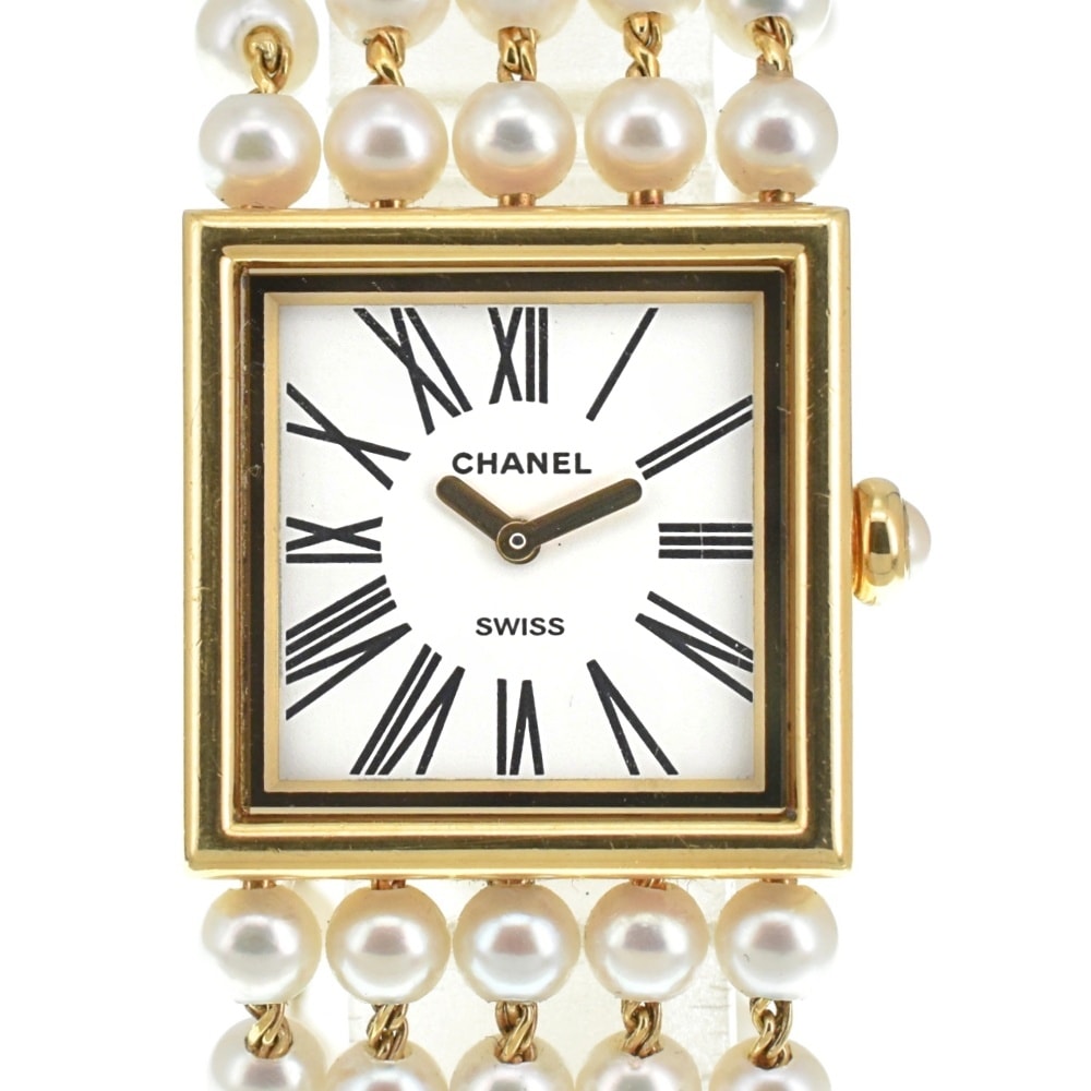 シャネル CHANEL H0007 マドモアゼル XL K18YG/5連パール クォーツ レディース 良品 Z#141286