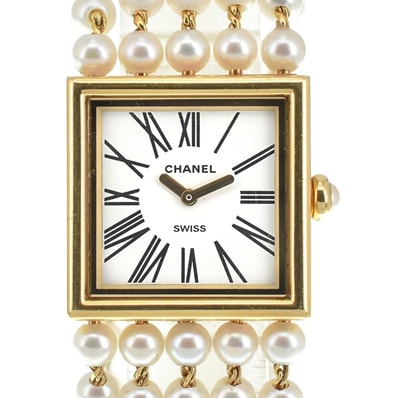 シャネル CHANEL H0007 マドモアゼル XL K18YG/5連パール クォーツ レディース 良品 Z#141286