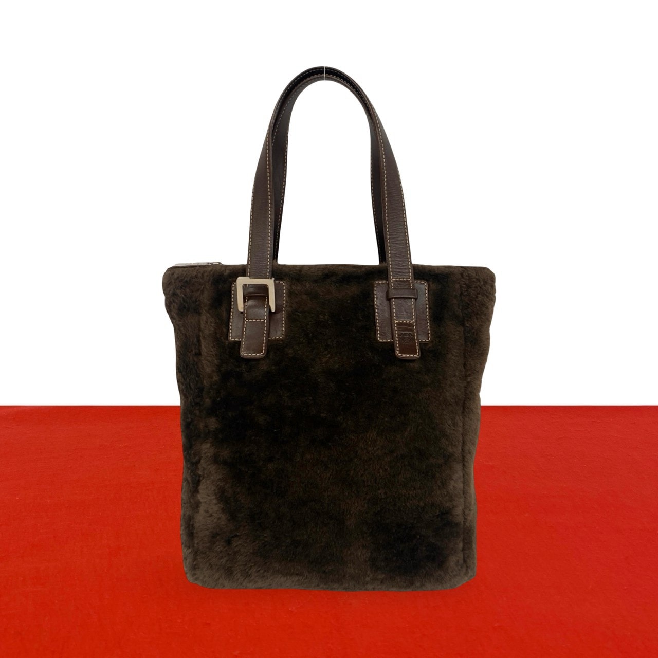 LOEWE ロエベ アナグラム ロゴ ファー レザー ハンドバッグ ブラウン
 22120