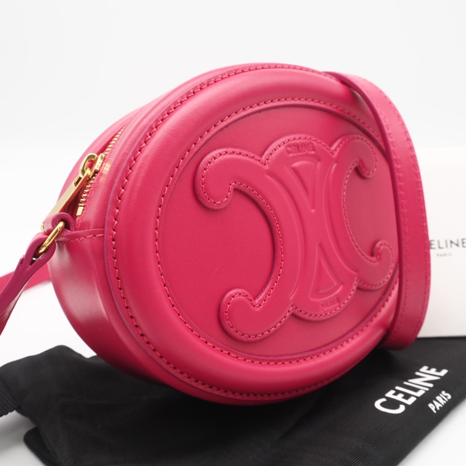 極美品 CELINE セリーヌ カーフレザー オーバルパース キュイル トリオンフ ショルダーバッグ 10I703DPQ ショルダーバッグ ピンク カーフレザー レディース