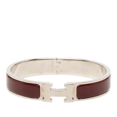 エルメス クリックH PM ブレスレット バングル シルバー ボルドー メタル レディース HERMES 【中古】