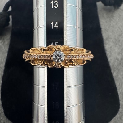 Chrome Hearts 22K Baby Classic Floral Cross Pave Diamond Ring "Yellow Gold"