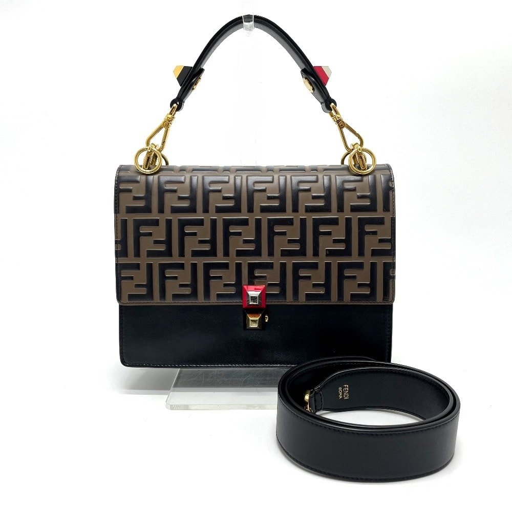 フェンディ FENDI キャナイ 8BT283 FFズッカ カバン 2WAY ショルダーバッグ ハンドバッグ レザー ブラウン×ブラック