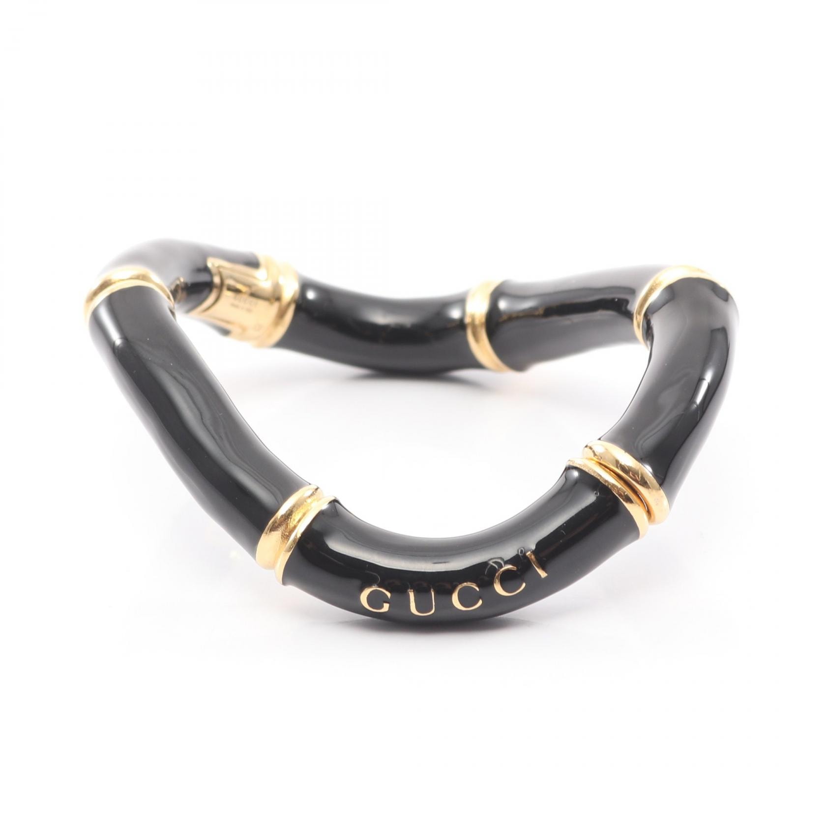 グッチ GUCCI バンブー カフ ブレスレット アクセサリー ステンレススチール GP(ゴールドメッキ) レディース ブラック系 / ゴールド系 【中古】