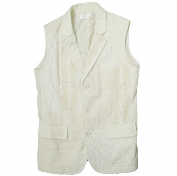 tao COMME des GARCONS タオ コムデギャルソン 22SS 日本製 レースMIX ニードル加工ベスト TI-V002 M オフホワイト ジレ スリーブレス ジャケット 定価132,000円 トップス g14121