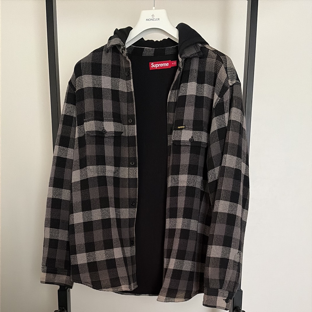 Supreme Waffle Plaid Hooded Shirt "Black"