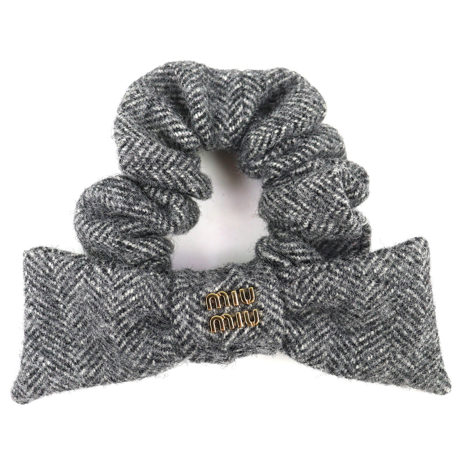 極美品 ミュウミュウ シェブロン ウール シュシュ グレー 51F181