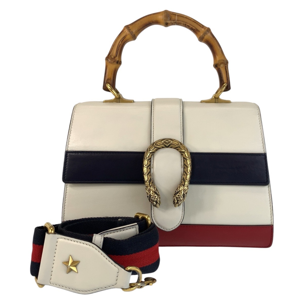 GUCCI グッチ デュオニソス バンブー ホワイト ネイビー レッド ゴールド金具 レザー ハンドバッグ ショルダーバッグ 2way 501545 【中古】