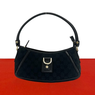 GUCCI グッチ アビー GG 柄 ロゴ キャンバス レザー ショルダーバッグ ブラック
823-9