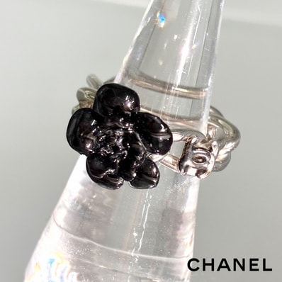CHANEL シャネル カメリアモチーフ ココマーク リング 13号 指輪 04P 2004年 春夏コレクション アクセサリー シルバーカラー ブラック