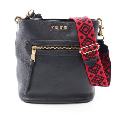 ミュウ ミュウ Miu Miu MADRAS マドラス ショルダーバッグ バッグ レザー レディース ブラック系 5BE026 【中古】