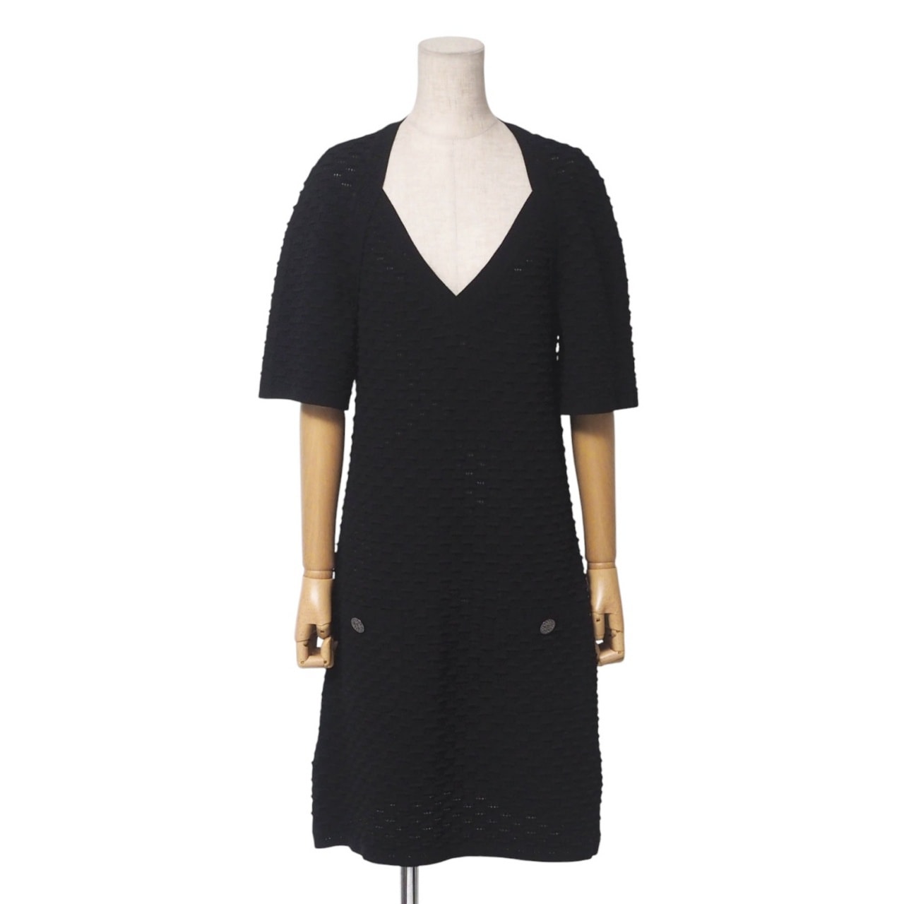 ■美品■CHANEL シャネル ワンピース サイズ42 14P ニットワンピース CCロゴ ココマークボタン フランス製 ブランド古着【中古】20250403/RA3992