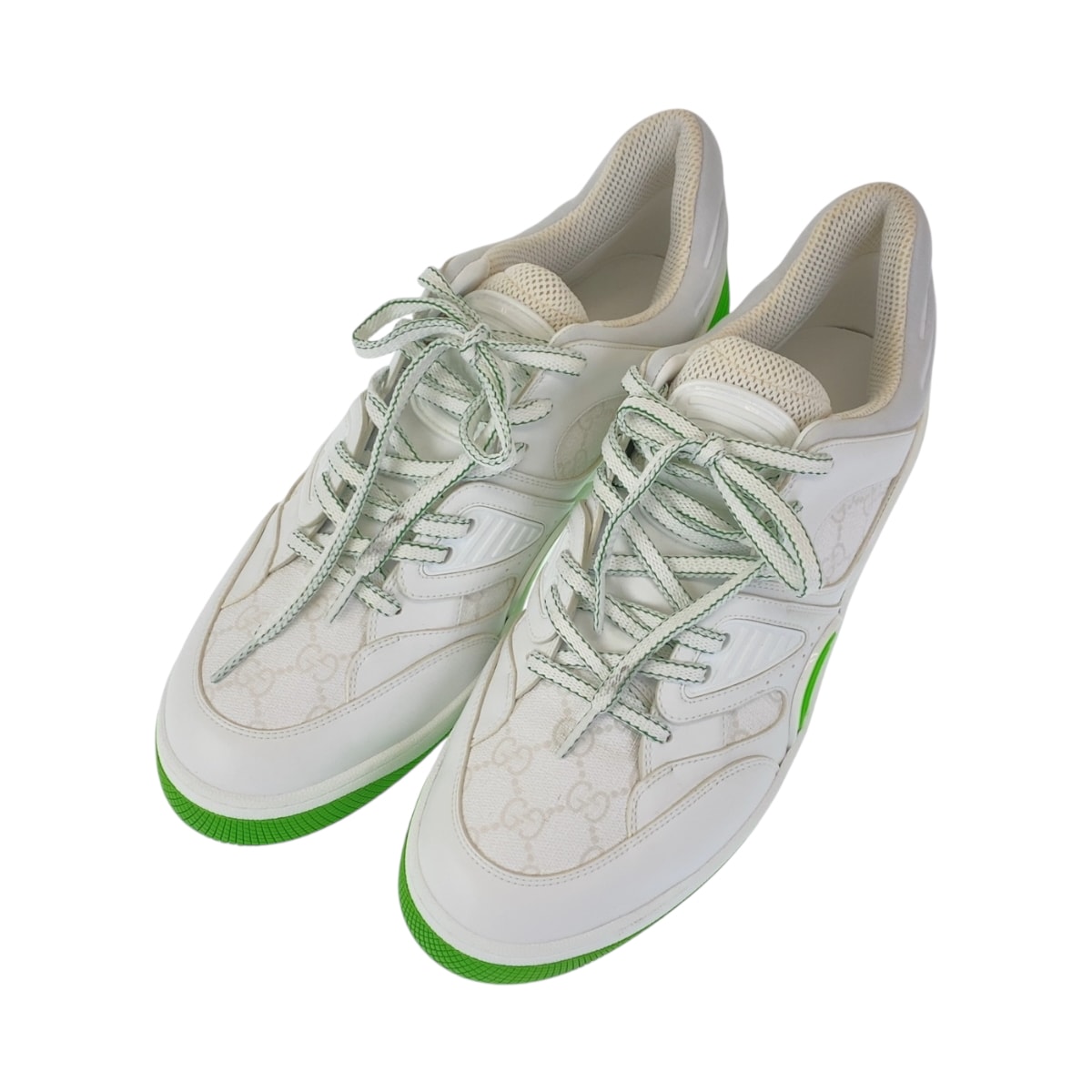 美品 GUCCI グッチ バスケット サイズ12 ホワイト 白 グリーン GGキャンバス レザー/ スニーカー ローカット レースアップ 506310 【中古】