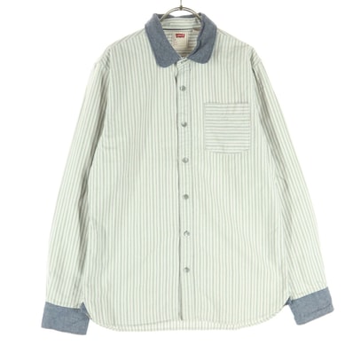 美品 Levi's リーバイス ストライプ柄 長袖 コットンシャツ M グレー系