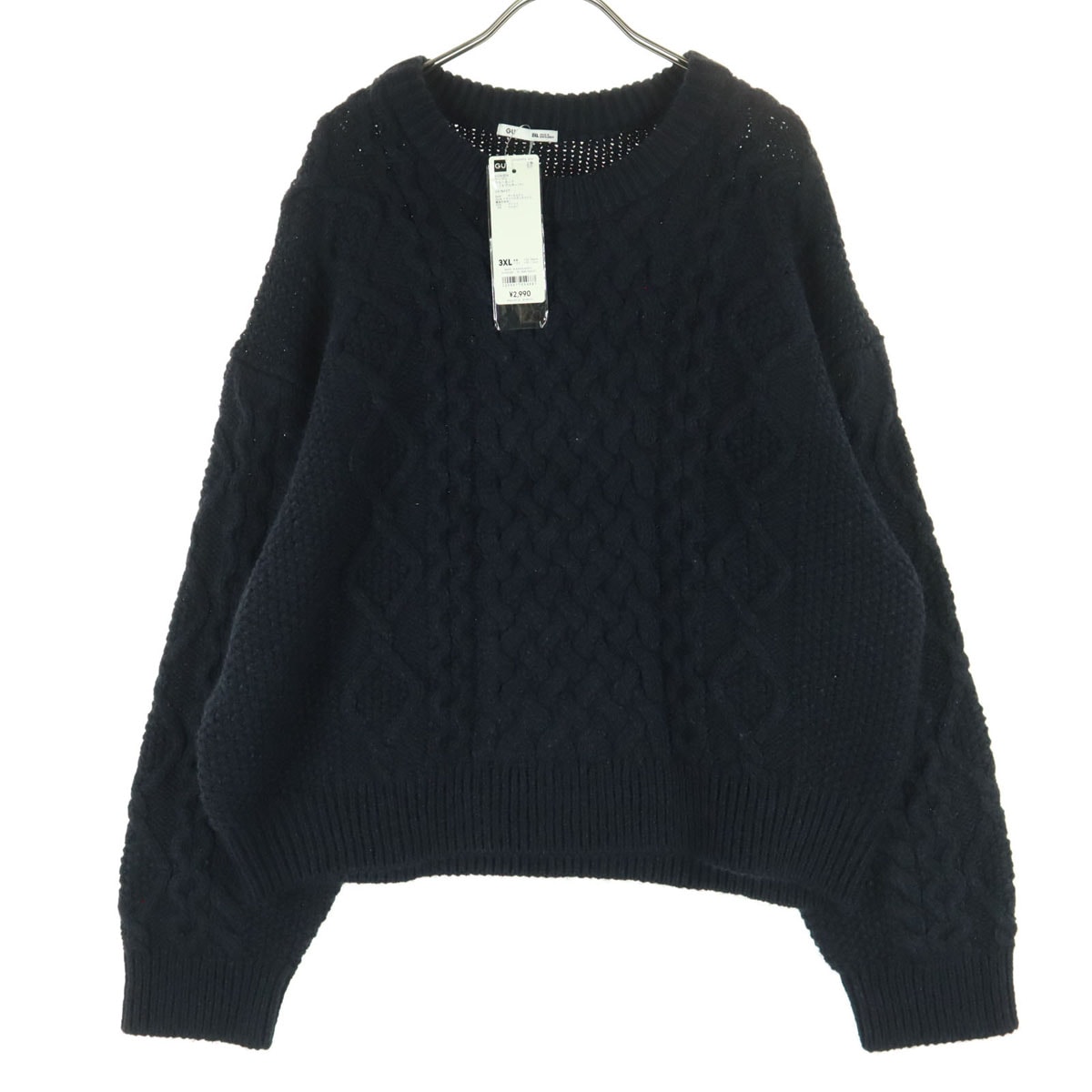 未使用 GU ジーユー 長袖 クルーネック ニット 3XL ブラック