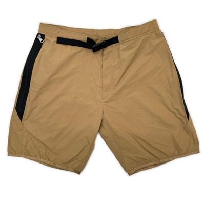 モンクレール 20年製 ブラウン PANTALONE BERMUDA ナイロン ラバーロゴ サイドジップショートパンツ 48