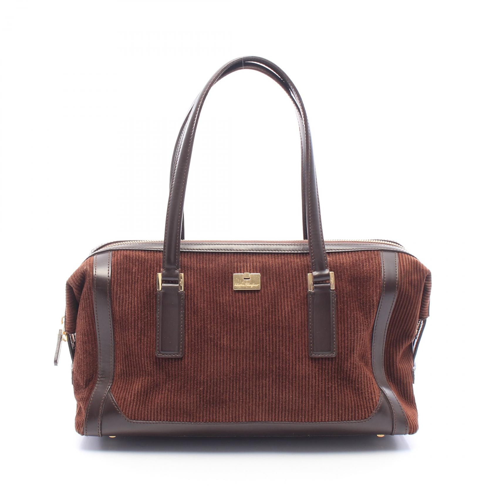 サルヴァトーレフェラガモ Salvatore Ferragamo コーデュロイ ハンドバッグ バッグ レザー ファブリック レディース ブラウン系 21 1863 【中古】