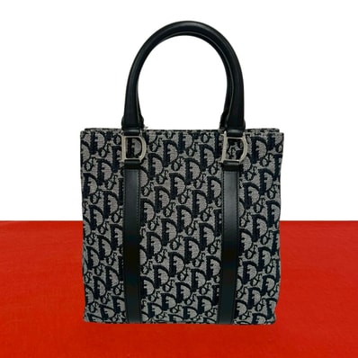 Christian Dior ディオール トロッター 柄 キャンバス レザー ハンドバッグ ブラック
33394