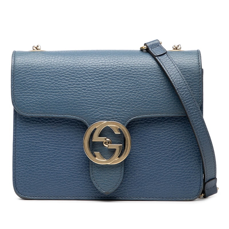 グッチ インターロッキングG チェーン ショルダーバッグ 510304 ブルー レザー レディース GUCCI 中古