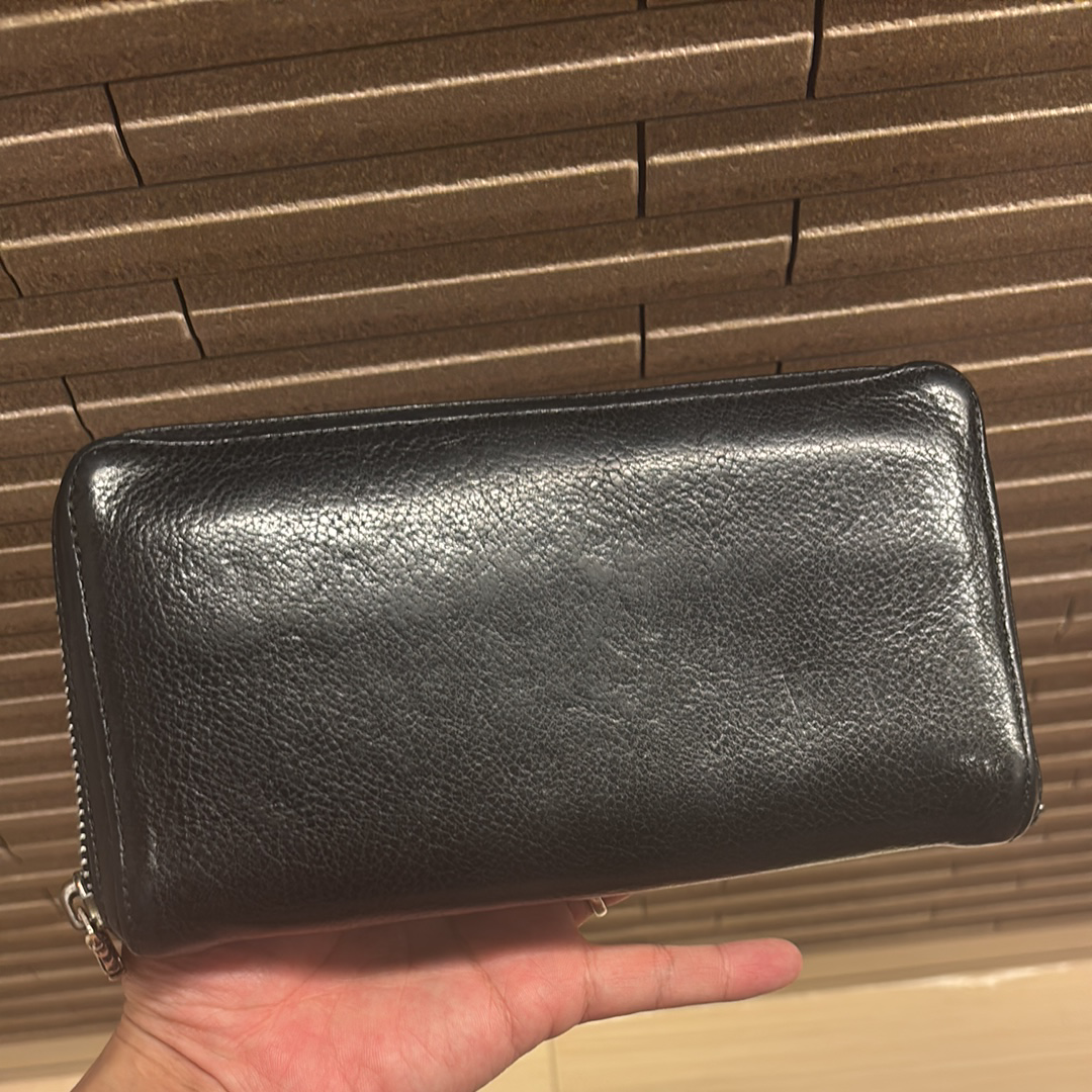 Chrome Hearts REC F Zip #2 Black Leather Plain Scroll Label Wallet "Black"
