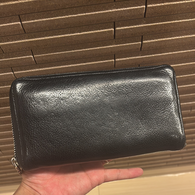 Chrome Hearts REC F Zip #2 Black Leather Plain Scroll Label Wallet "Black"