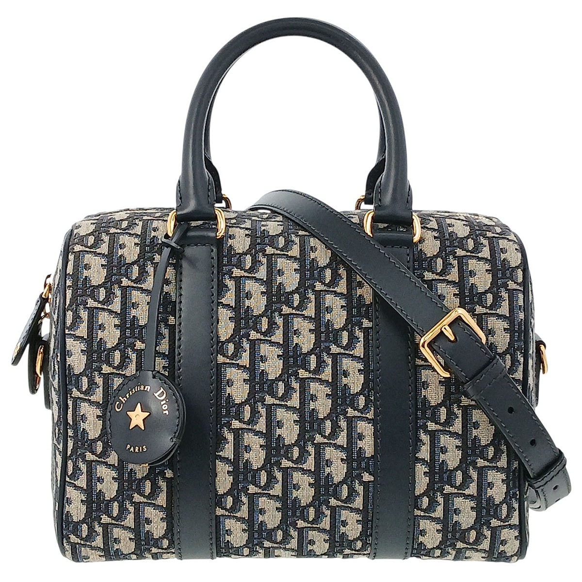 Christian Dior クリスチャンディオール オブリーク グルーヴ25 ボストンバッグ M1365UTZQ キャンバス レザー ブラック ブルー  レディース【中古】