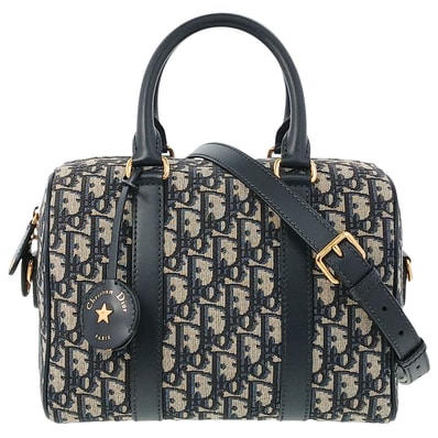 Christian Dior クリスチャンディオール オブリーク グルーヴ25 ボストンバッグ M1365UTZQ キャンバス レザー ブラック ブルー レディース【中古】