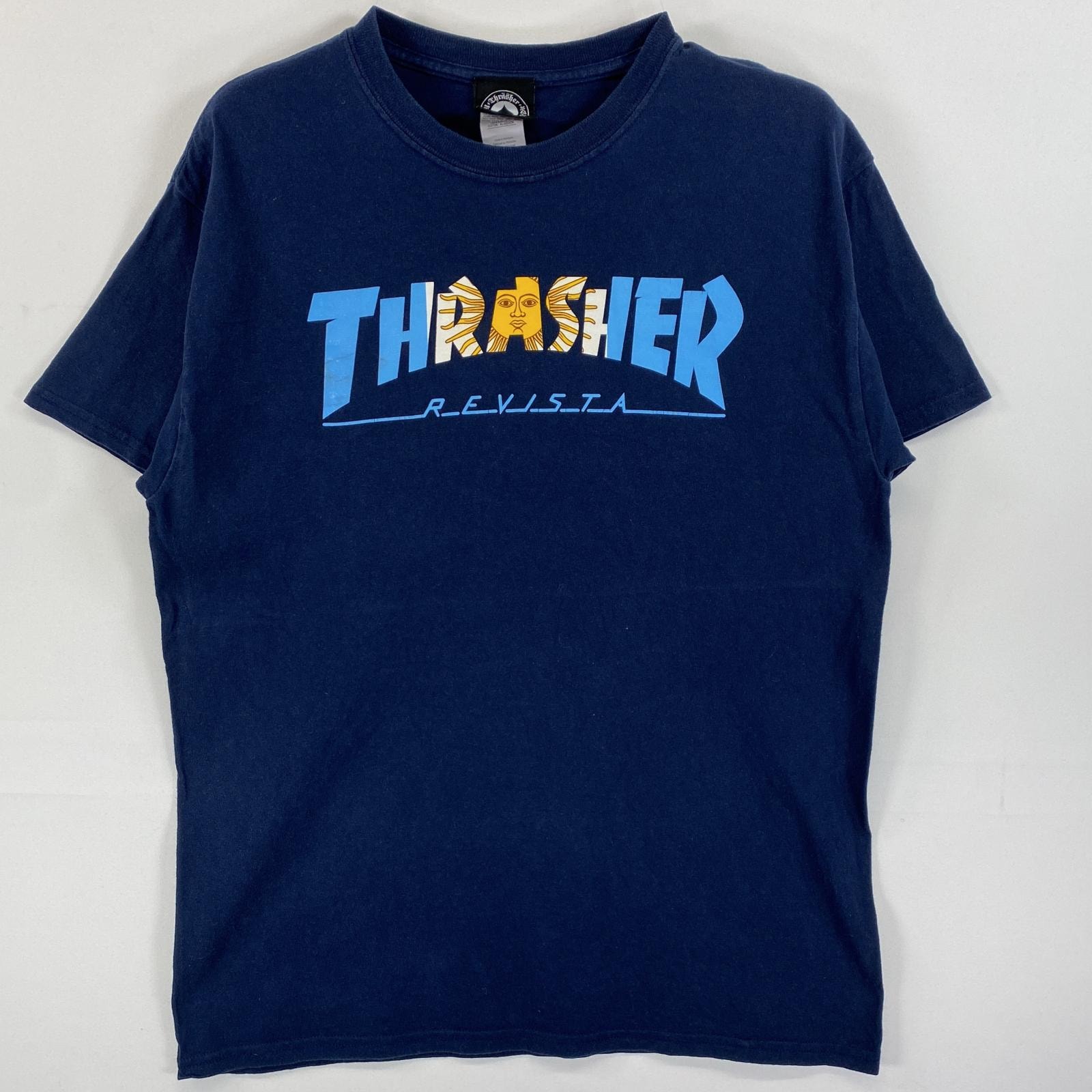 古着 スラッシャー THRASHER 半袖Tシャツ ロゴマーク ラバープリント クルーネック M  ネイビー メンズ
