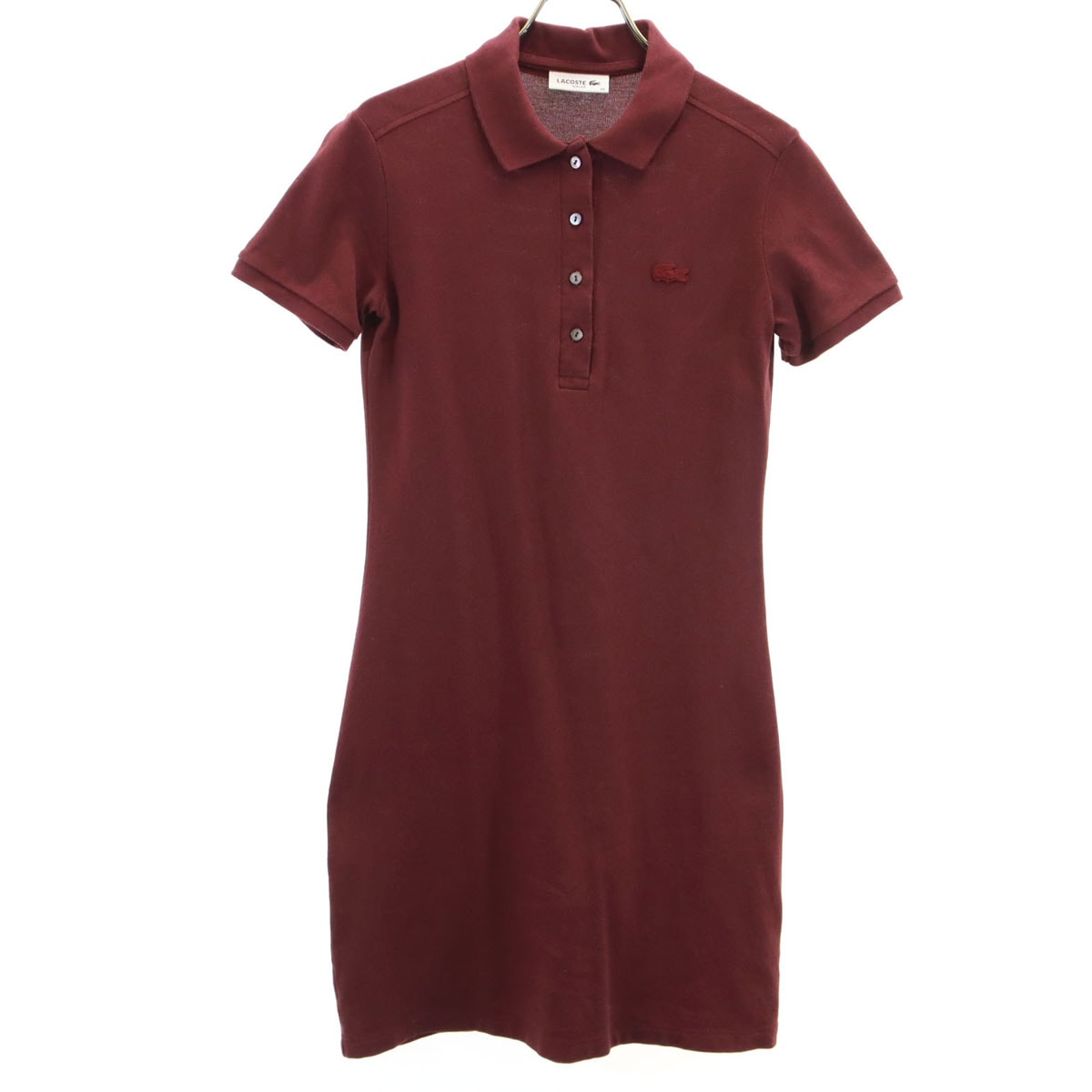 LACOSTE ラコステ 日本製 半袖 ポロ ワンピース 34 ボルドー