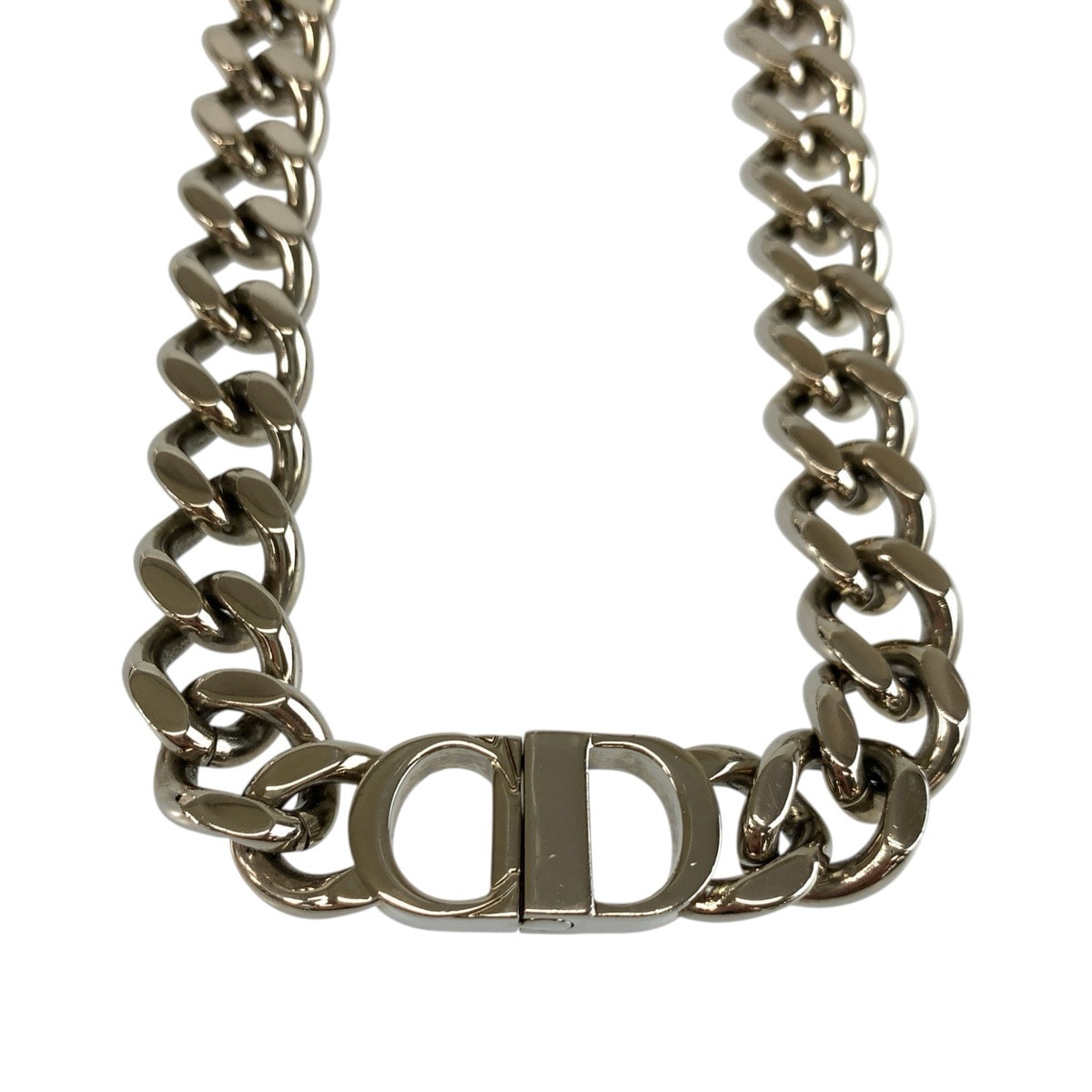 美品 Dior ディオール CD Icon チェーンリンク ネックレス シルバー 真鍮 チェーンネックレス 604543 【中古】