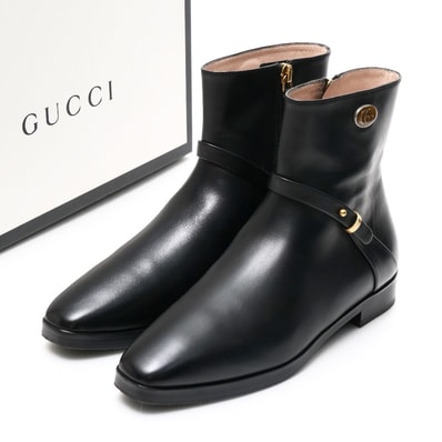 ■美品■GUCCI グッチ ブーツ サイズ35 GG ダブルG ストラップ ショートブーツ レザー 靴 ブランド古着【中古】20251204/RA6810