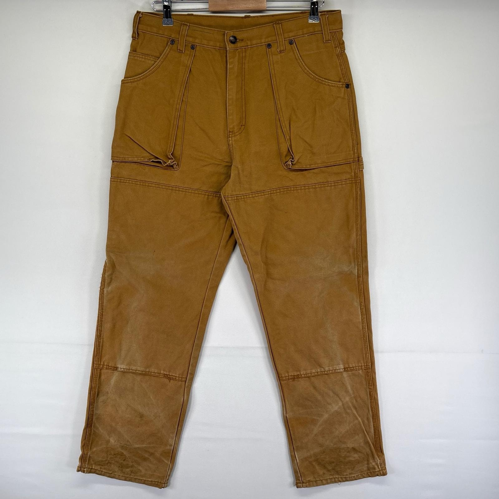古着 ディッキーズ Dickies ダック パンツ ペインターパンツ ワンポイントロゴ ワーク ダブルニー 作業着 W34 L32  ブラウン系 メンズ