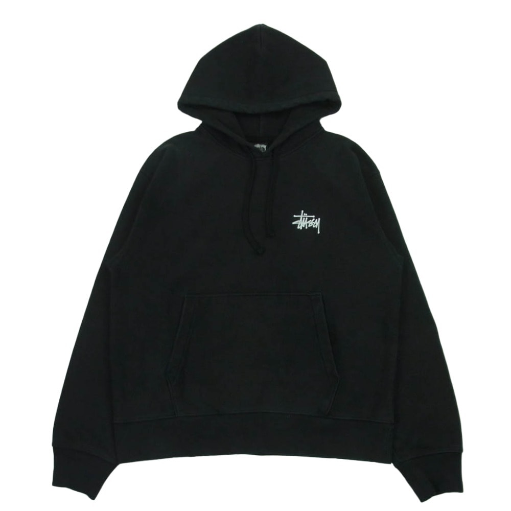 STUSSY ステューシー グアテマラ製 フロント バック ロゴプリント プルオーバー パーカー フーディー スウェットシャツ ブラック系 M【中古】