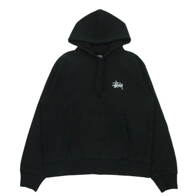 STUSSY ステューシー グアテマラ製 フロント バック ロゴプリント プルオーバー パーカー フーディー スウェットシャツ ブラック系 M【中古】