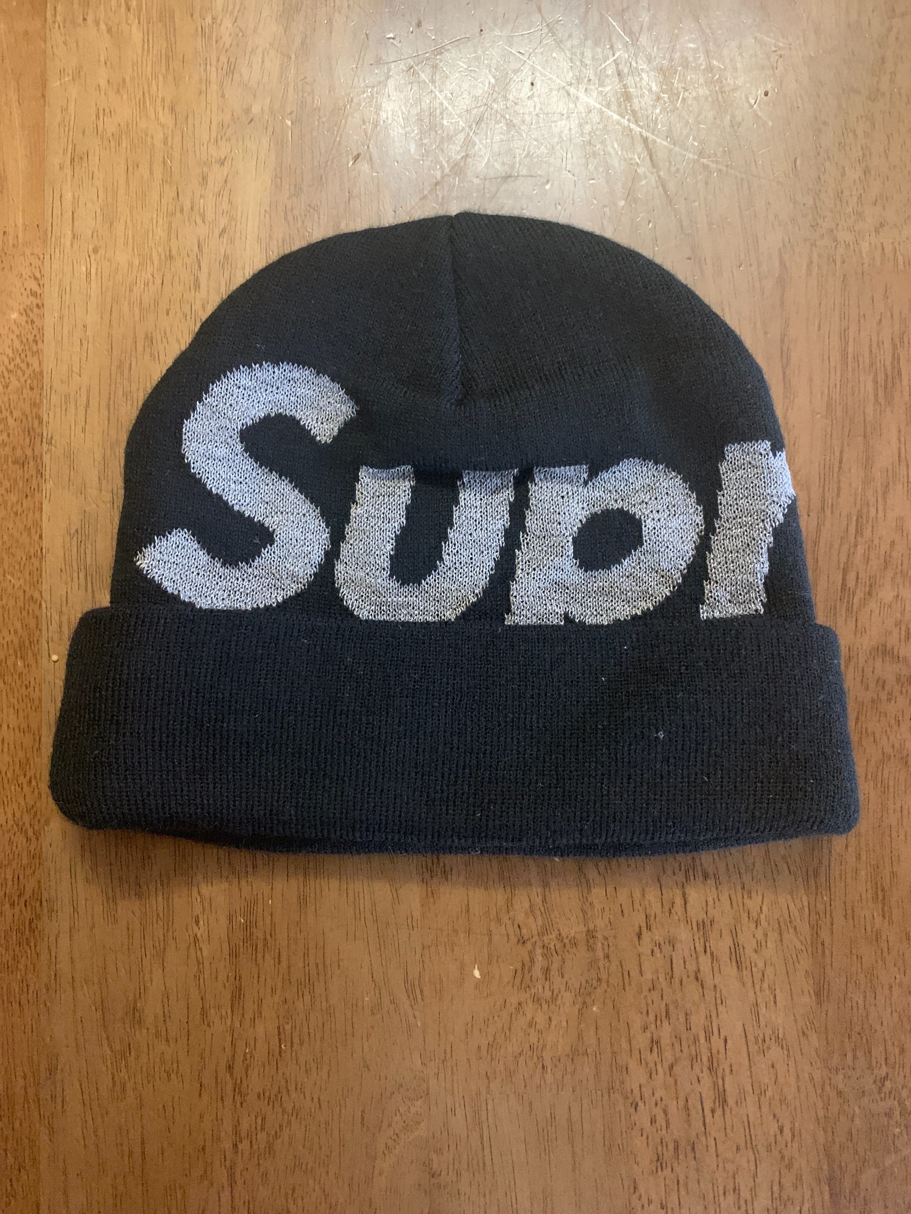 Supreme Reflective Big Logo Beanie "Black"