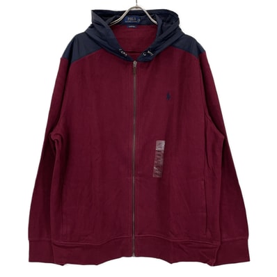 ポロ ラルフローレン ボルドー ナイロン切替 ニットジップパーカー XXL