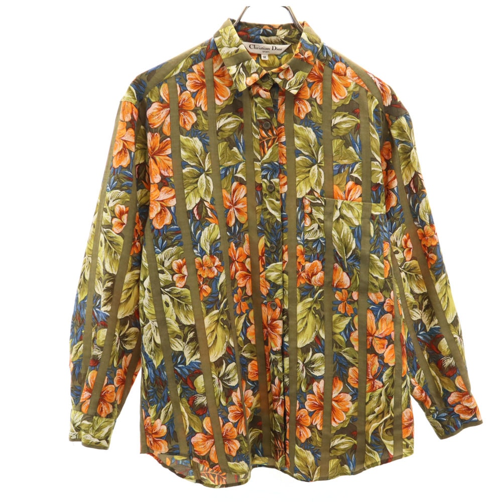 Christian Dior SPORTS クリスチャンディオールスポーツ 90s オールド 花柄 長袖 シャツ M カーキ系