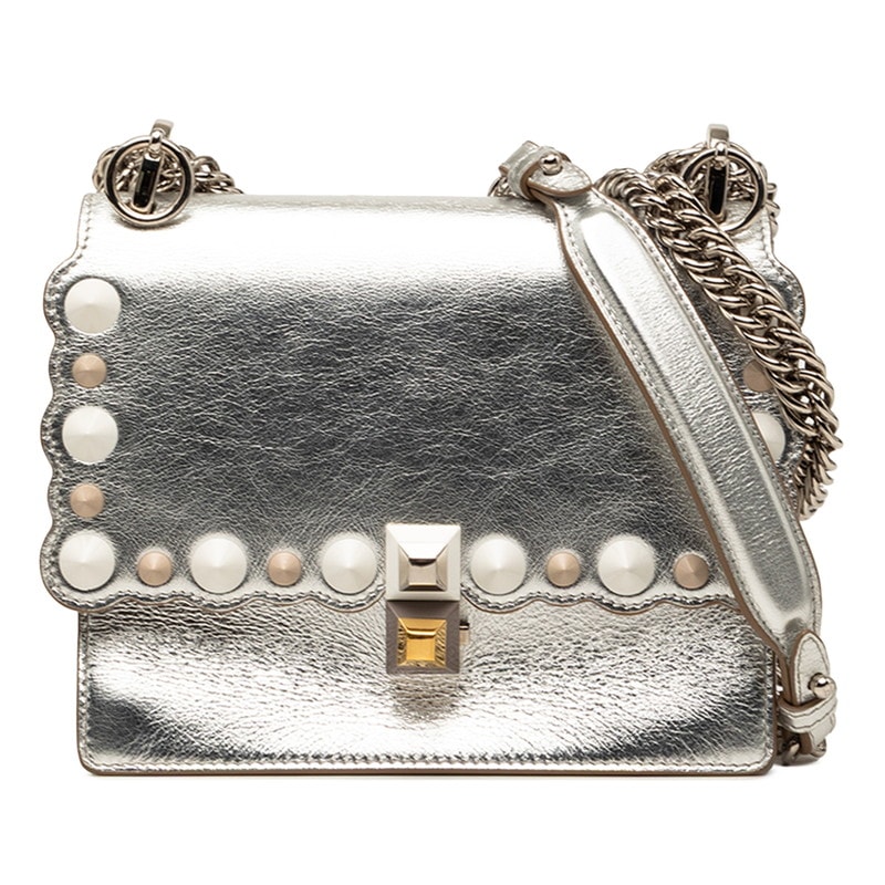 フェンディ ミニ キャナイ チェーン ショルダーバッグ 8M0381 シルバー レザー レディース FENDI 【中古】