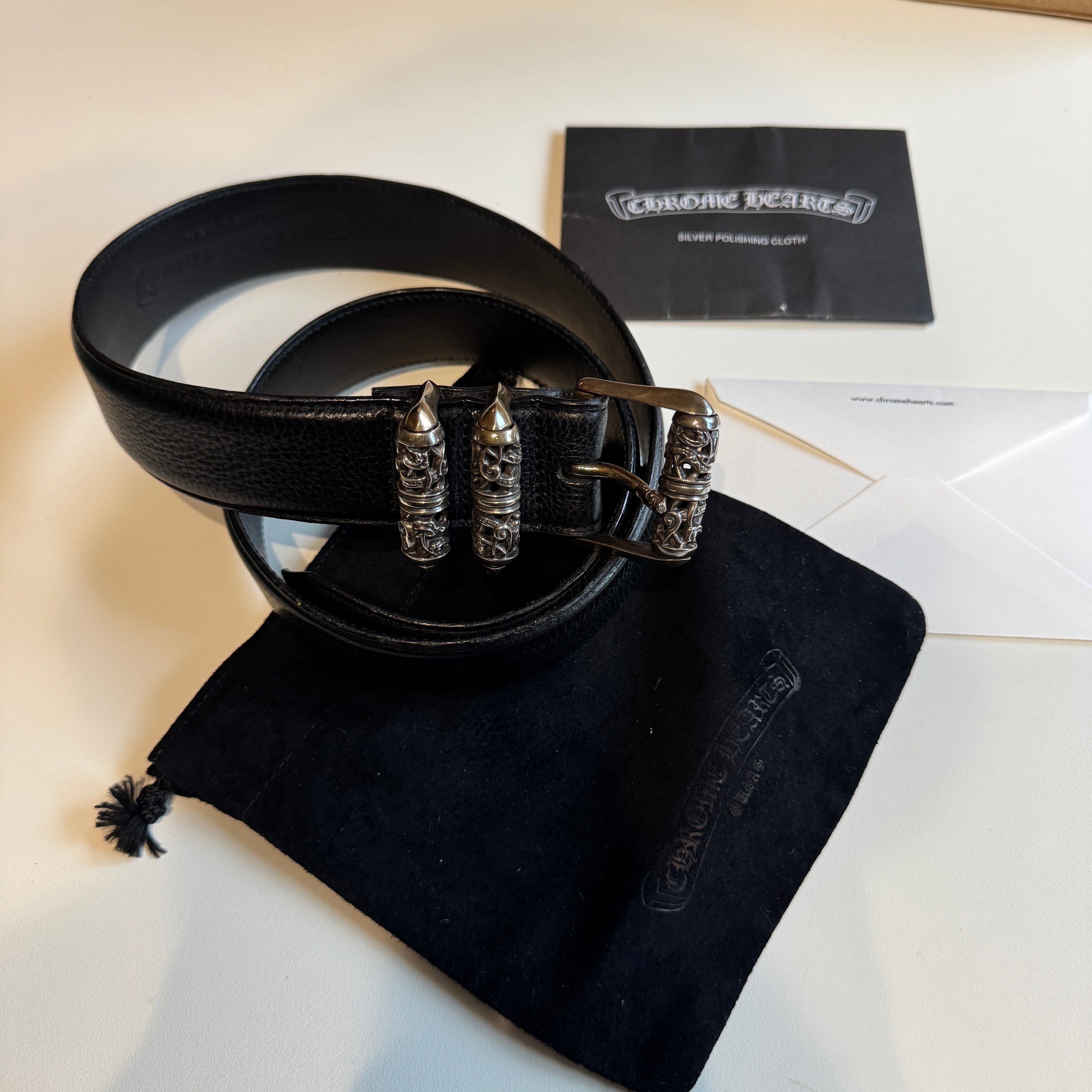 Chrome Hearts 3PC 1.5 Roller Leather Belt "Black/Silver"