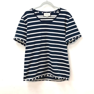 グッチ GUCCI 半袖 ストライプ 574931 ボーダー トップス アパレル 半袖Tシャツ コットン ネイビー