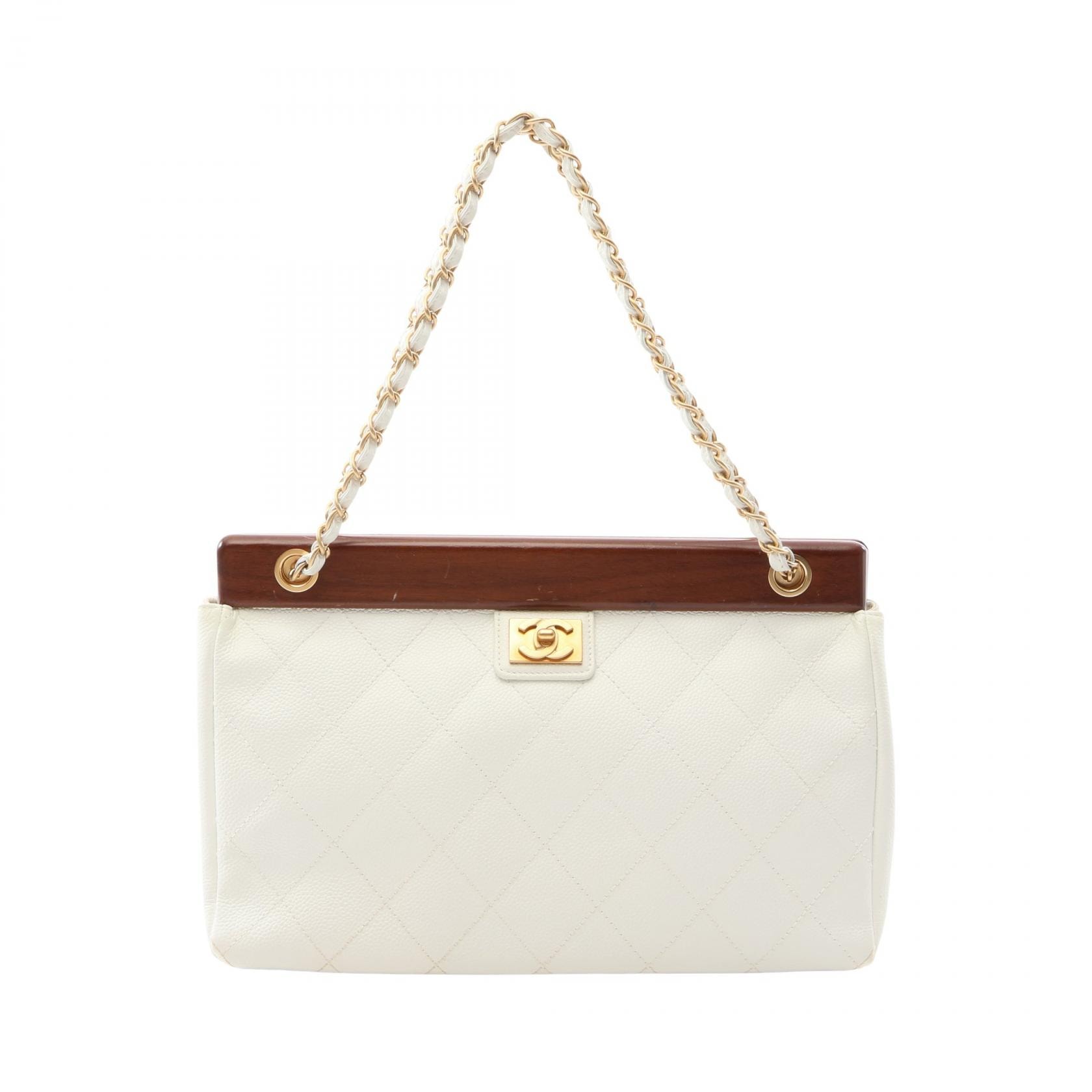 シャネル CHANEL マトラッセ ハンドバッグ バッグ キャビアスキン(グレインドカーフ) ウッド レディース ホワイト系 / ブラウン系 【中古】