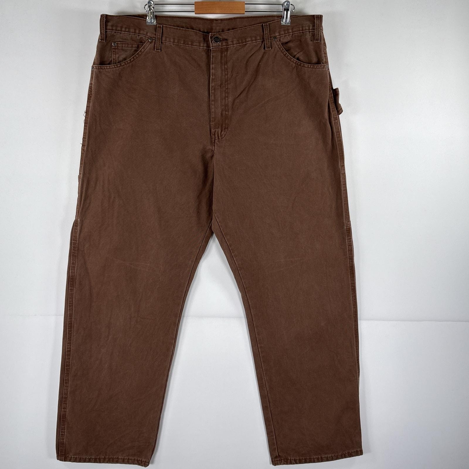 古着 ディッキーズ Dickies ワークパンツ ダック地 ペインターパンツ 大きいサイズ ストレート ワンポイント w42 L32 ブラウン メンズ