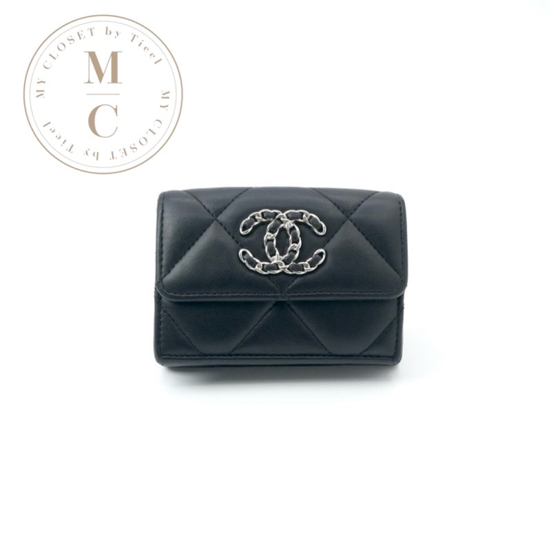 シャネル CHANEL シャネル19 財布 三つ折り財布 ミニ財布 ミニウォレット ブラック シルバー レッド ココマーク スモールウォレット