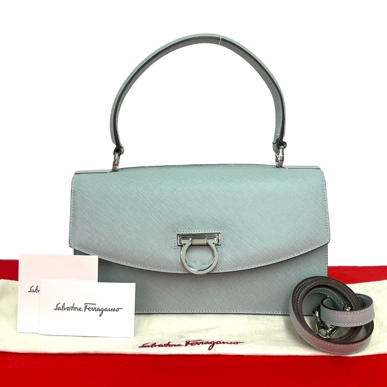 Salvatore Ferragamo サルヴァトーレフェラガモ ガンチーニ 金具 2way レザー ショルダーバッグ ブルー
 61673