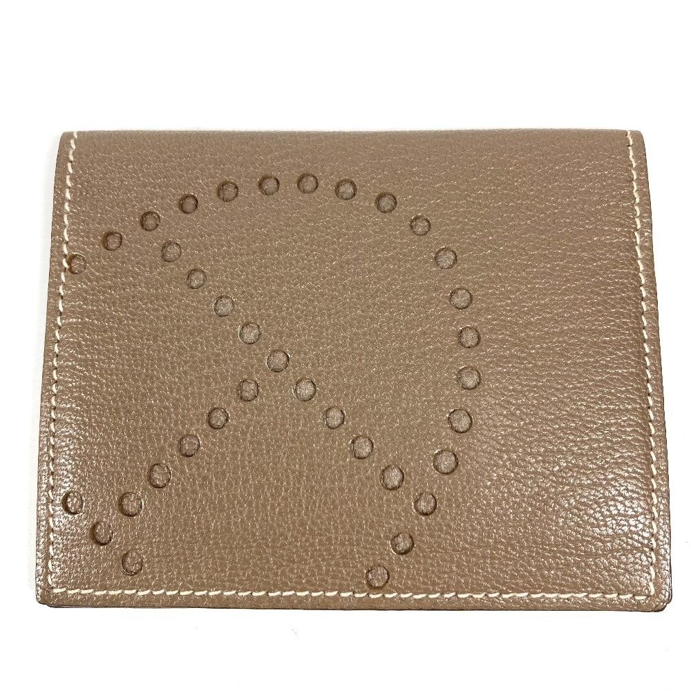 エルメス HERMES エブリン ロゴ パンチングロゴ 2つ折り 名刺入れ パスケース カードケース レザー 不鮮明刻 エトゥープ ベージュ