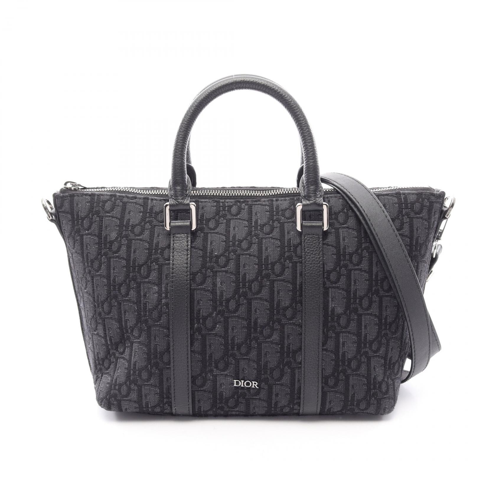 ディオール Dior Weekender ウィークエンダー 25 オブリーク 2WAY ハンドバッグ バッグ キャンバス レザー メンズ ネイビー系 / ブラック系 1ESPO322YKY 【中古】